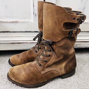 Gorgeous FLY LONDON Brown Suede Leather Double Buckle Two Tone Boots - Size 11